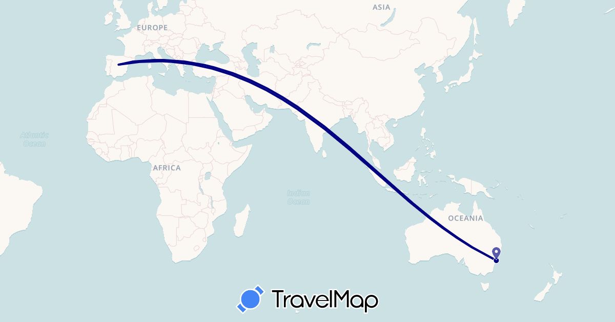 TravelMap itinerary: driving in Australia, Spain (Europe, Oceania)